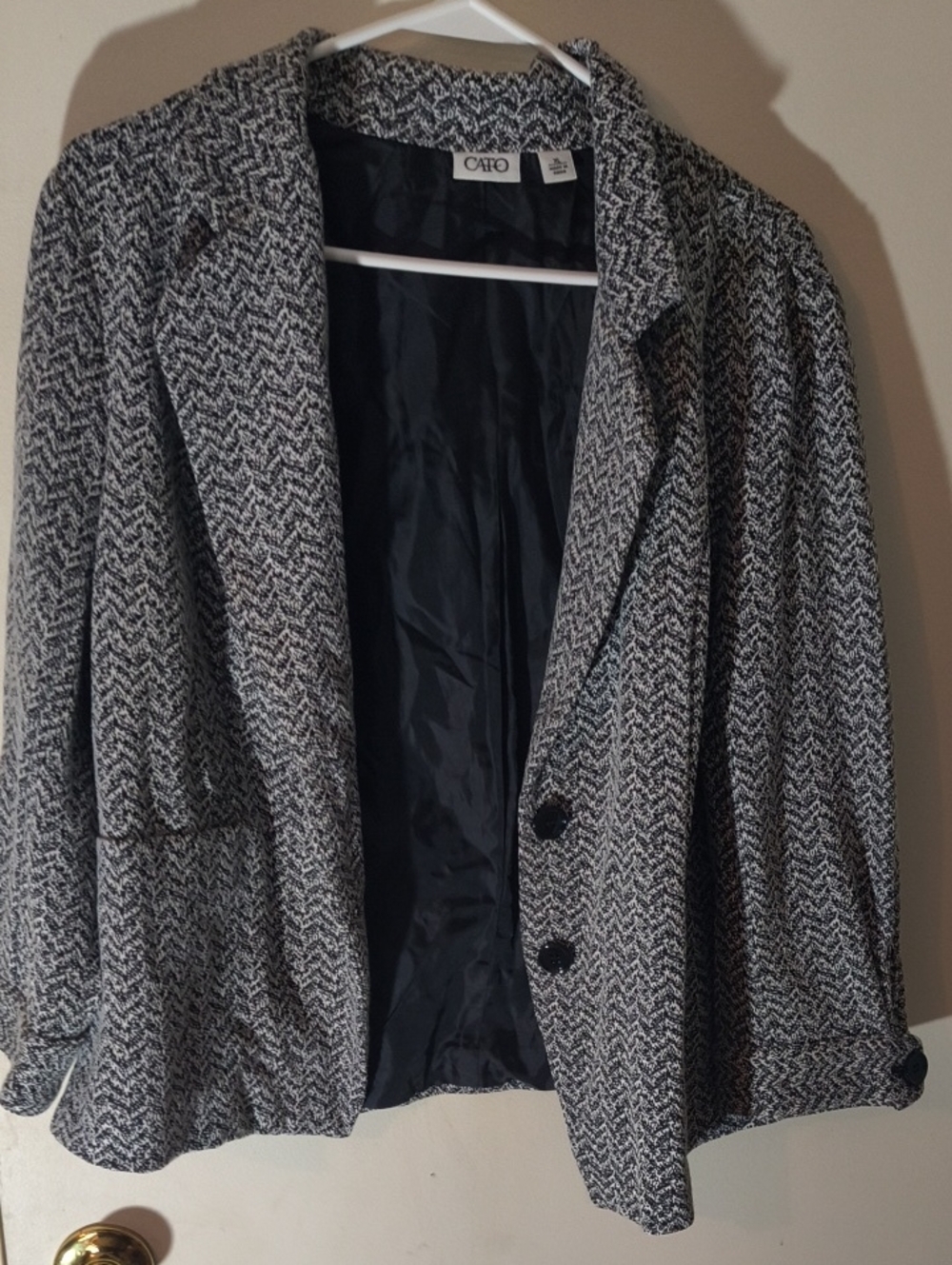 Cato Black and White Herringbone Blazer Jacket